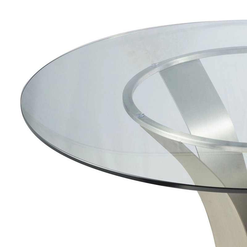 48 Inch Dining Table with Round Glass Top and Metal Base, Chrome