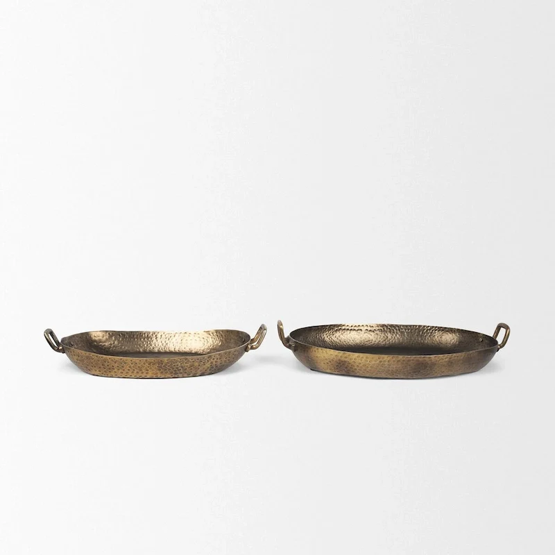 Pama Hammered Gold Metal Decorative Trays (Set of 2)