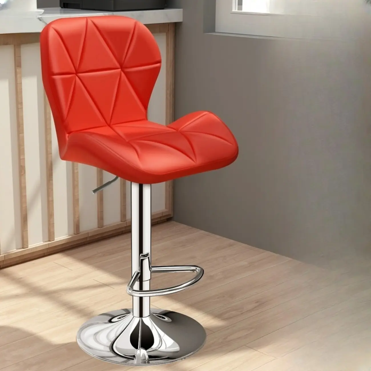 Square Adjustable Swivel Leather Bar Stools with Back