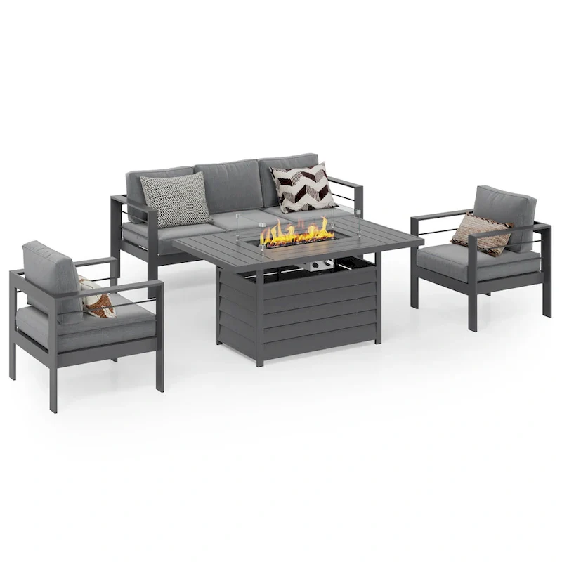 4 Pcs Patio Conversation Set with Propane Firepit