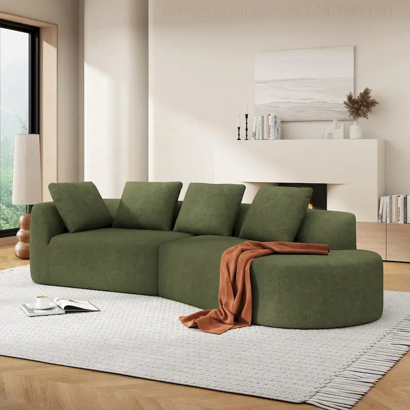 Modern Curved Sectional Sofa with Pearl Upholstery, High-Density Foam, 5-Seater for Living Room