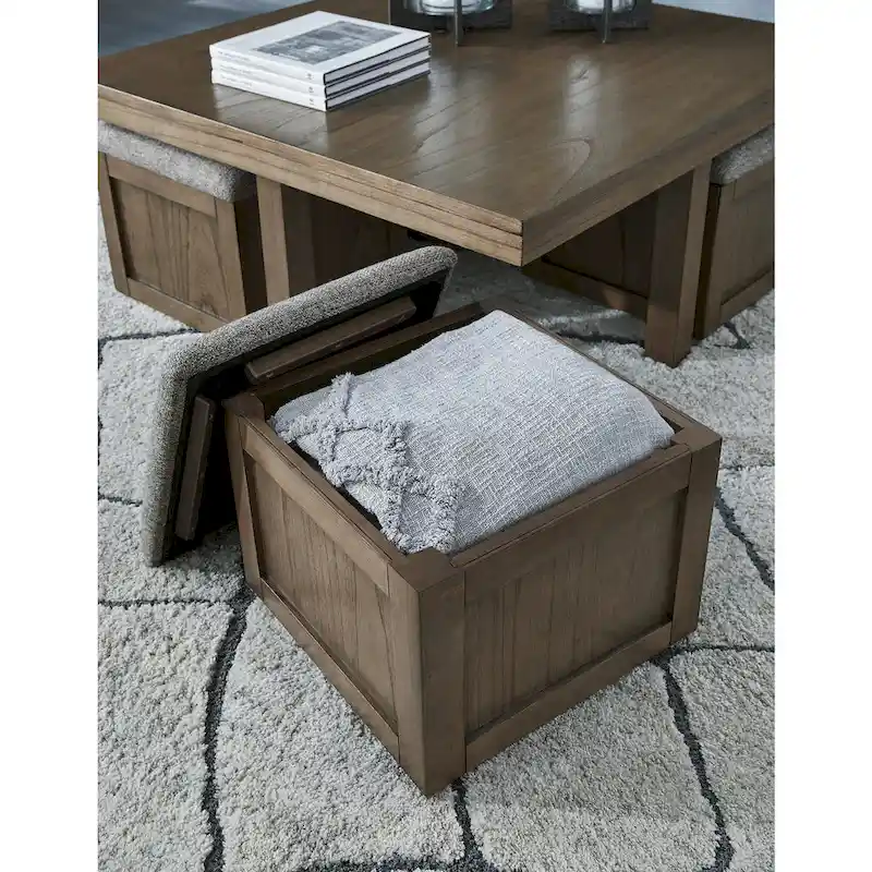 Signature Design by Ashley Boardernest Brown Coffee Table with 4 Stools - 40W x 40D x 18H
