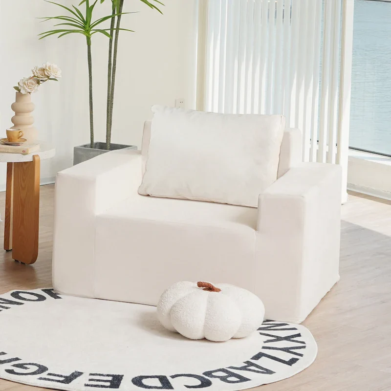 American White Oak Single Foam Accent Chair with Pillow