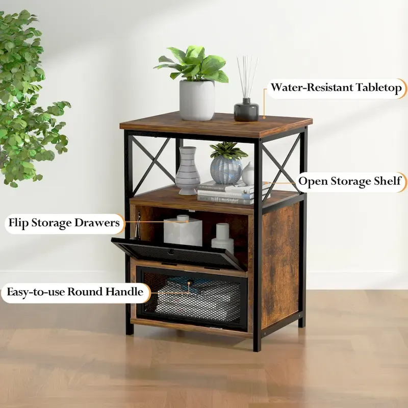 4-Pieces Bedroom Set with Drawer and Nightstands Set of 2, 5-Drawer Dresser, Brown/Grey Set