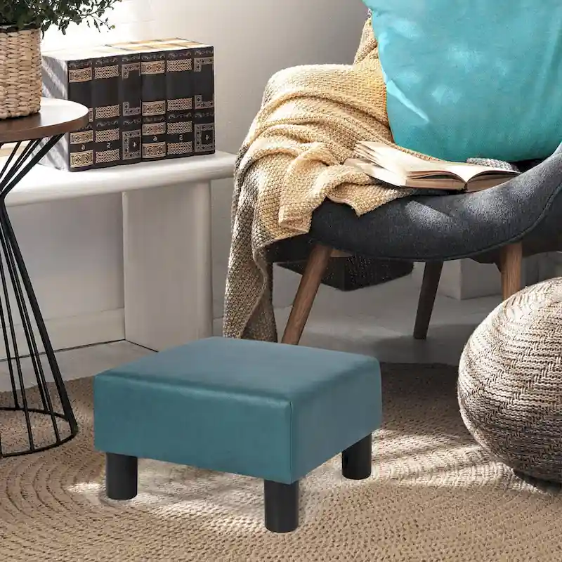 Adeco Small Square Footstool Ottoman Modern Fabric Footrest Stool