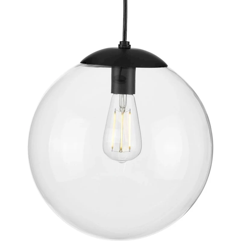 Atwell Collection 1-Light Clear Glass Matte Black Large Pendant - 12 in x 12 in x 12.5 in