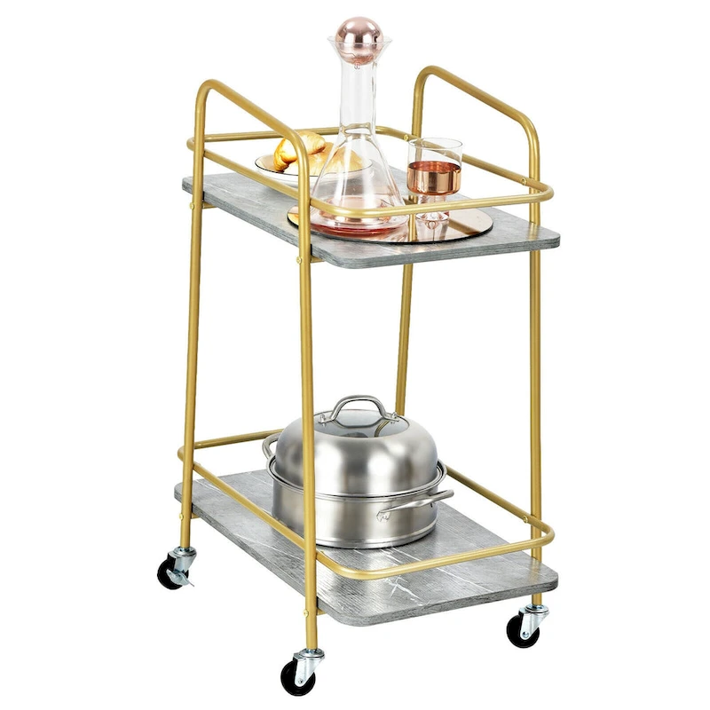 Gymax Gold Serving Cart Utility Trolley on Wheel Rolling Kitchen Rack