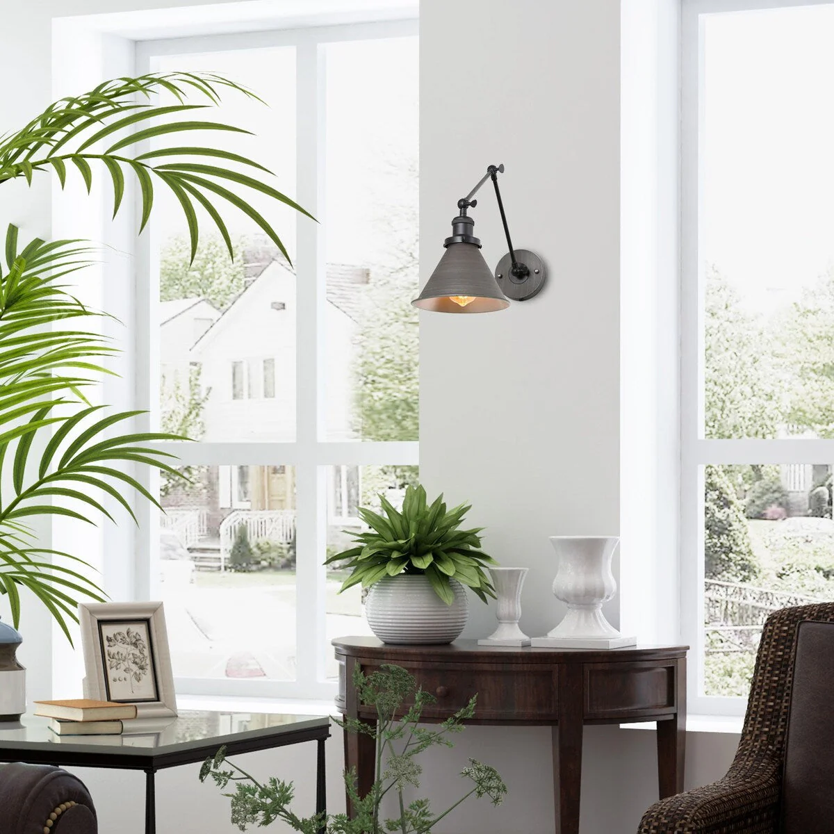 Malryn Set of 2 Modern Adjustable Swing Arm Lights Plug-in/Hardwired Wall Sconces