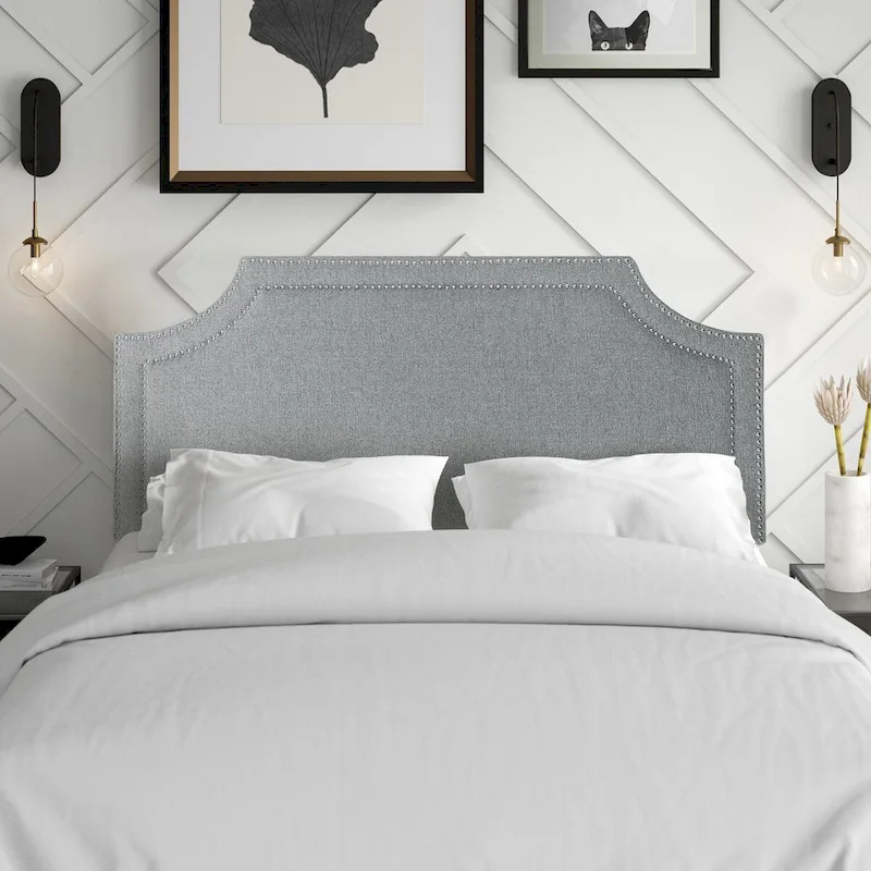 Fabric Upholstered Headboard with Nailhead for Queen Bed