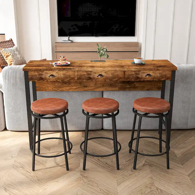 Bar Kitchen Table Set with Circular PU Stools