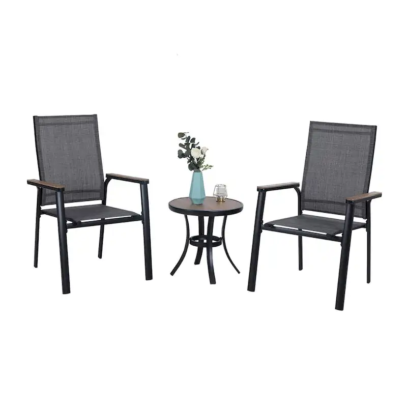 MAISONARTS 3 Piece Bistro Set, 2 x Aluminium Stackable Dining Chairs and 1 x Side Table