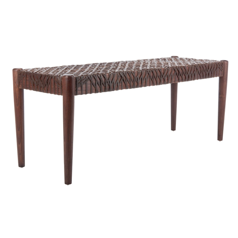 SAFAVIEH Mahalia Bandelier Wood & Leather Bench - 47 W x 16 D x 19 H - 47Wx16Dx19H