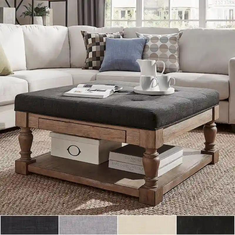 Lennon Baluster Storage Tufted Ottoman Table by iNSPIRE Q Artisan