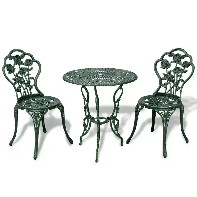 vidaXL Patio Bistro Set 3 Piece Outdoor Garden Table and Chair Cast Aluminum - Green