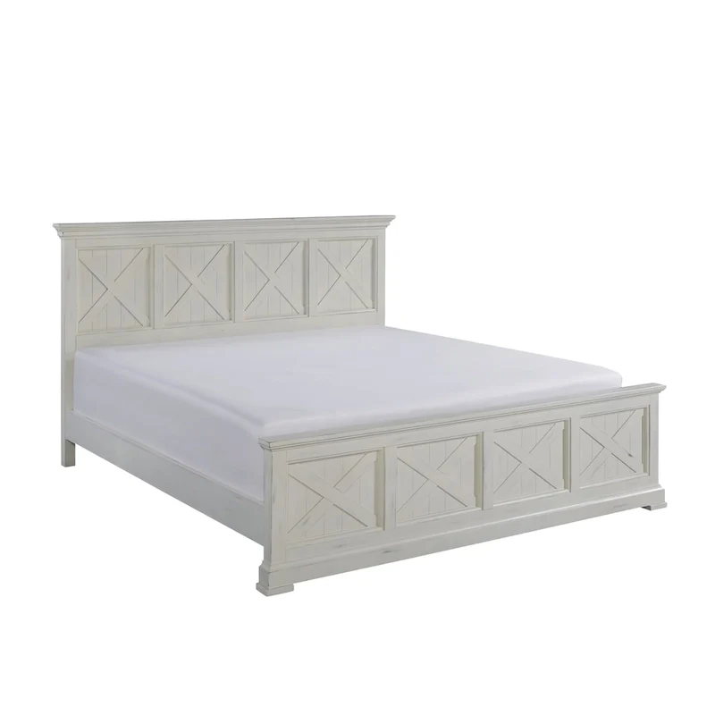 King Bedroom Set 3-Piece X-Detail Bed Nightstand Chest Mahogany Veneer Farmhouse White