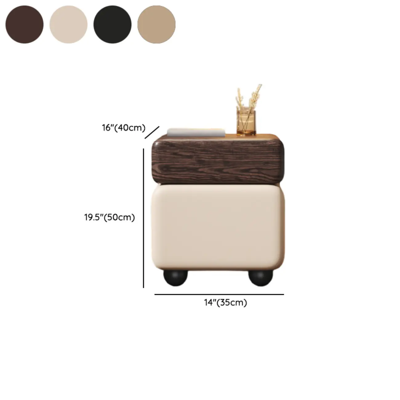 Black Walnut Finish Faux Leather 2-Drawer Nightstand