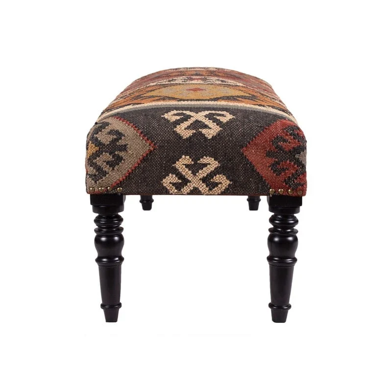 Handmade Kilim Upholstered Wooden Bench (India) - 48  L x 16  W x 18  H