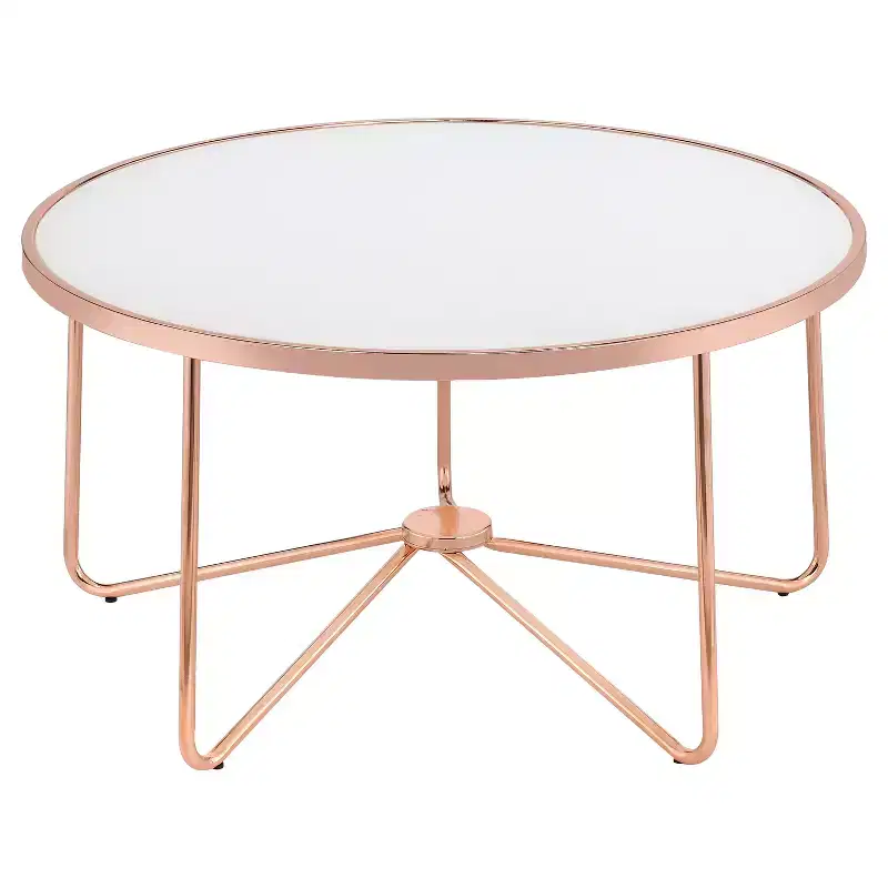 Coffee Table Frosted Rose Gold - Acme Furniture: 18" High, Metal Frame, Non-Slip Glider