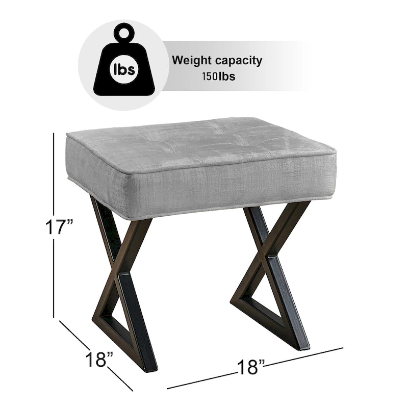 Textured Velvet Ottoman Vanity Stool 18X18X17