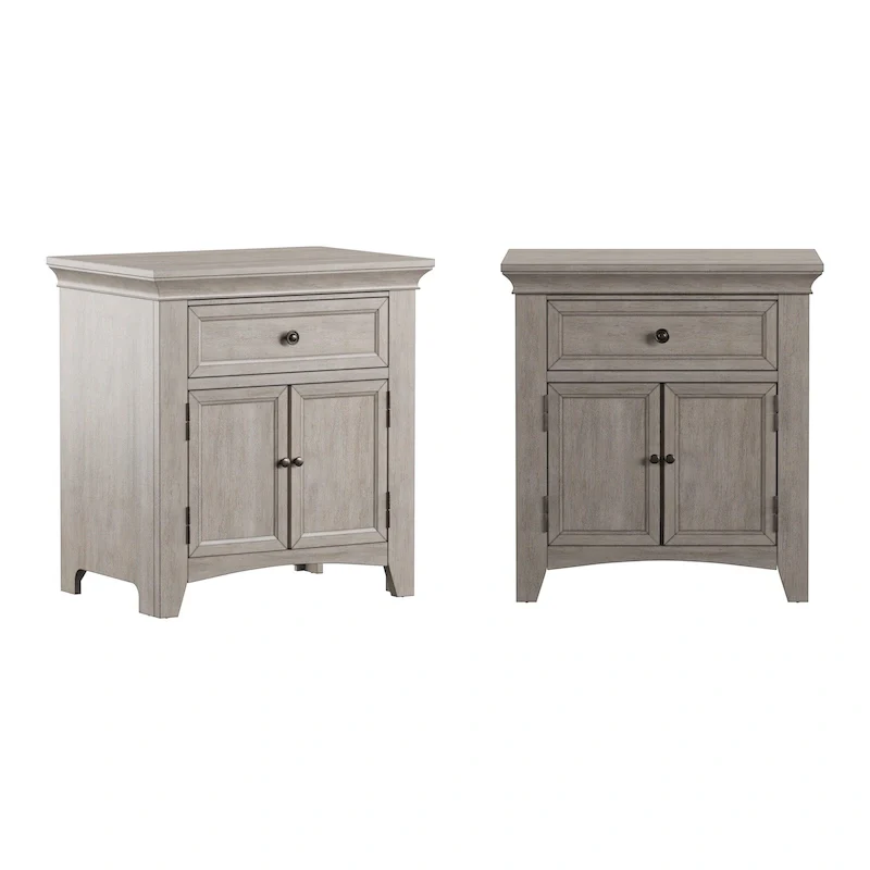 Antique White / Grey / Oak / Black 1-Drawer Cupboard Nightstand with Charging Station