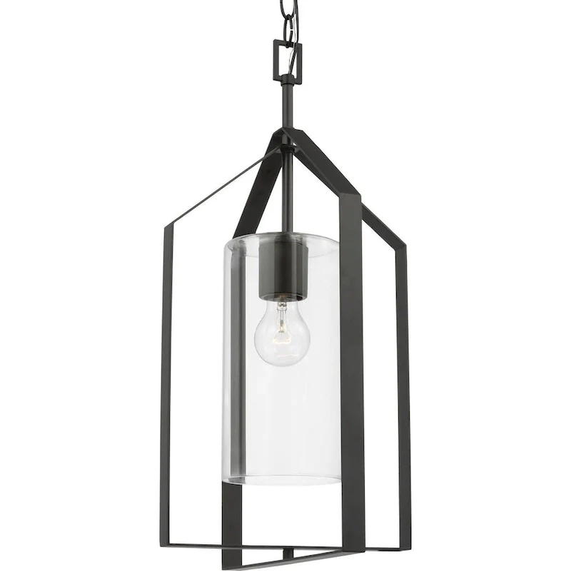 Vertex Collection One-Light Matte Black Clear Glass Contemporary Foyer Light - 12 in x 12 in x 22.5 in