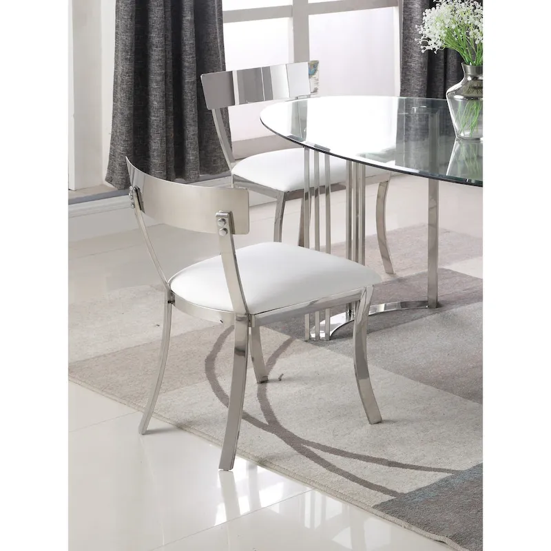 White/Grey Curved Back Faux Leather Dining Chair, Set of 2