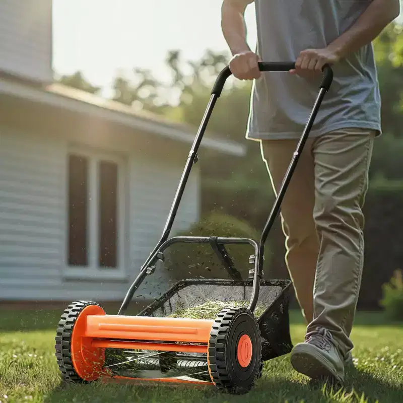 VEVOR Push Reel Lawn Mower 14 inch, 5 Blades Manual Push Mower No Motor, 0.6-1.75 in Adjustable Cutting Height, Orange&Black