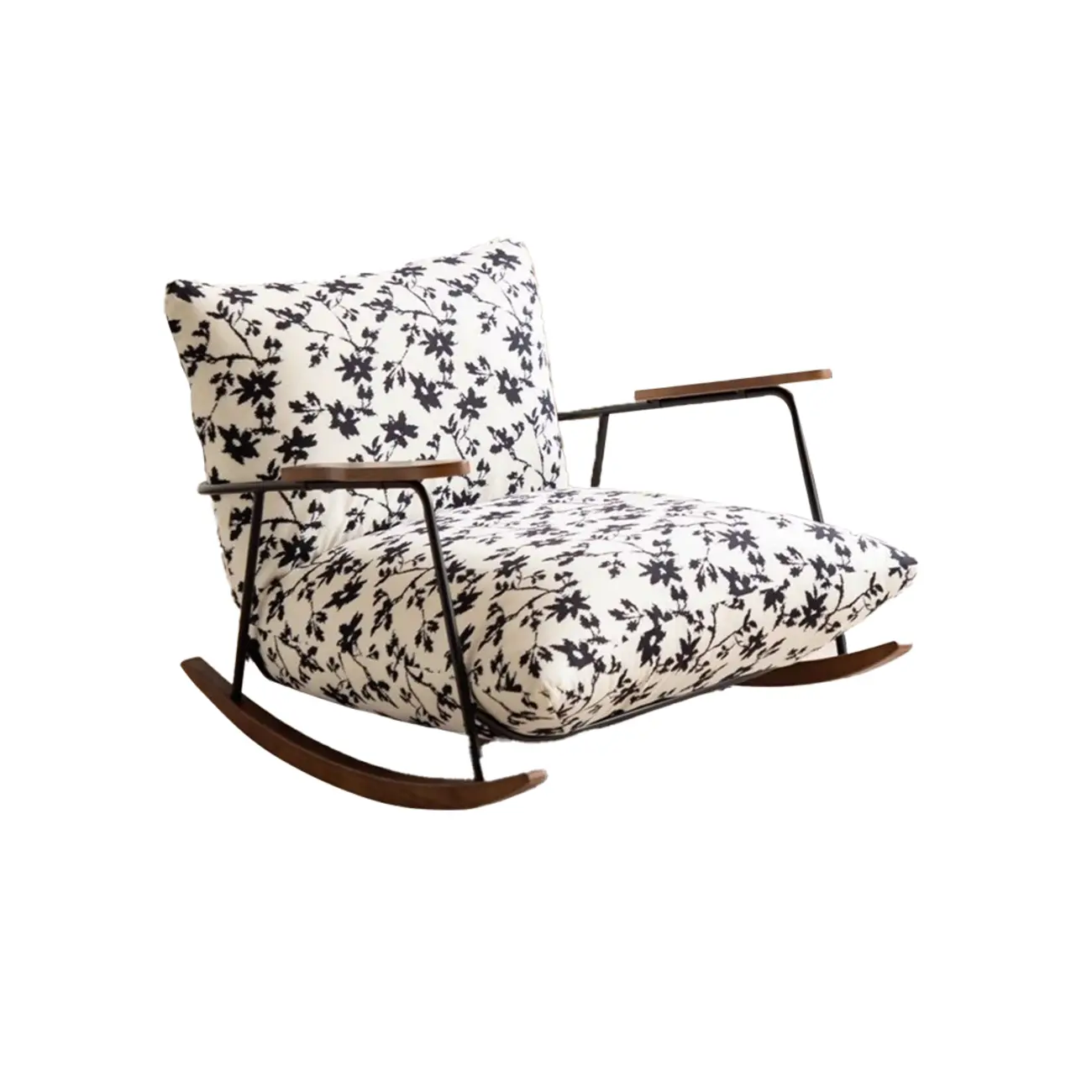 Modern Faux Mink Fleece Upholstered Metal Frame Rocking Chair