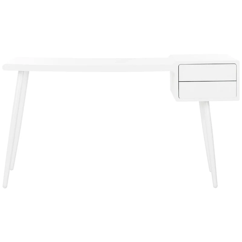 Matte White Mid-Century 2-Drawer Desk for 1