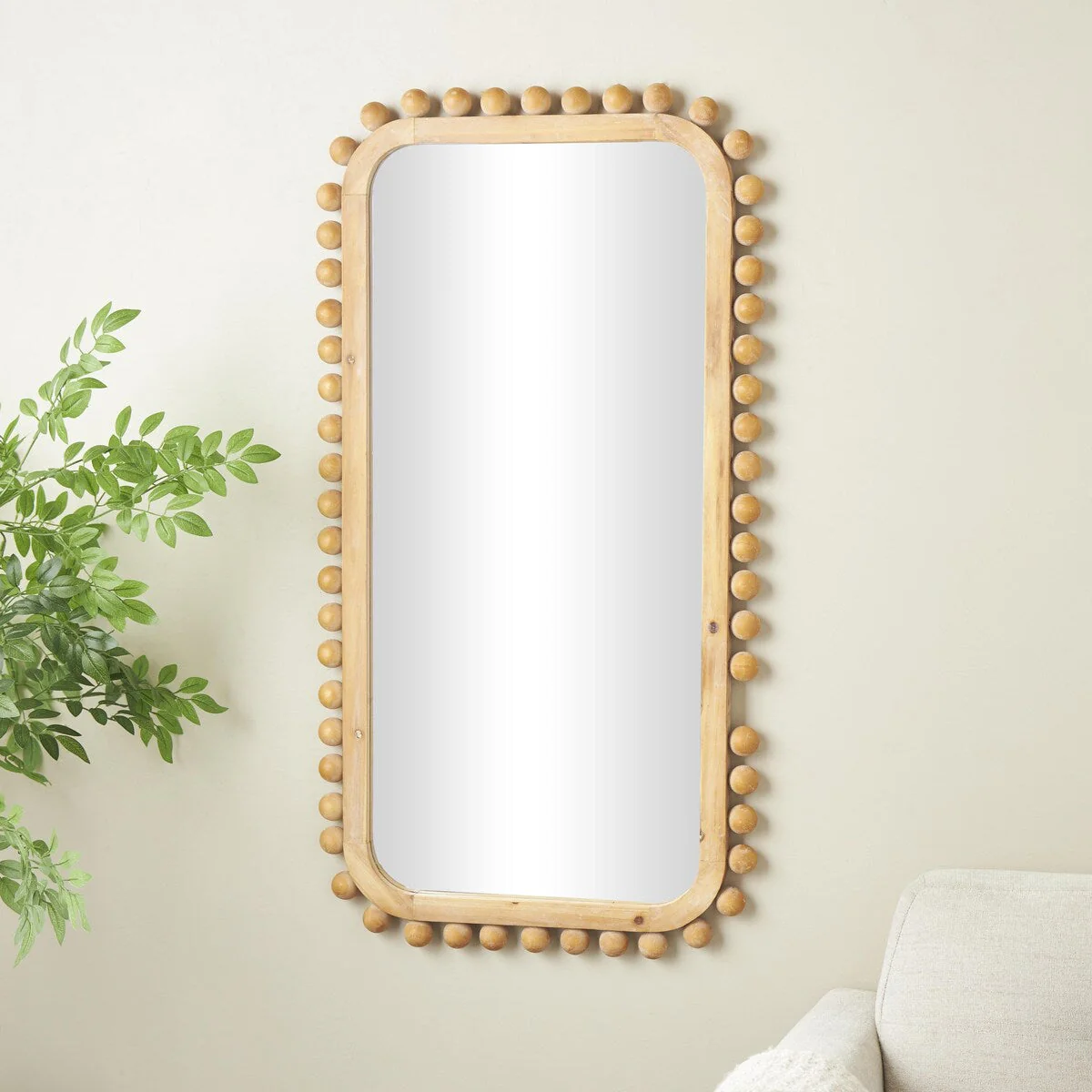 Wood Wall Mirror with Beaded Frame - Brown - Roche River Decor