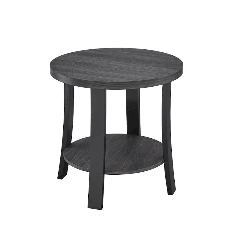 Modern style round wooden shelf coffee table - charcoal gray/white