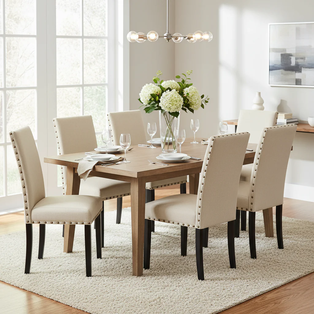 Fabric Upholstered Nailhead Trim  Dining Chairs Set of 2