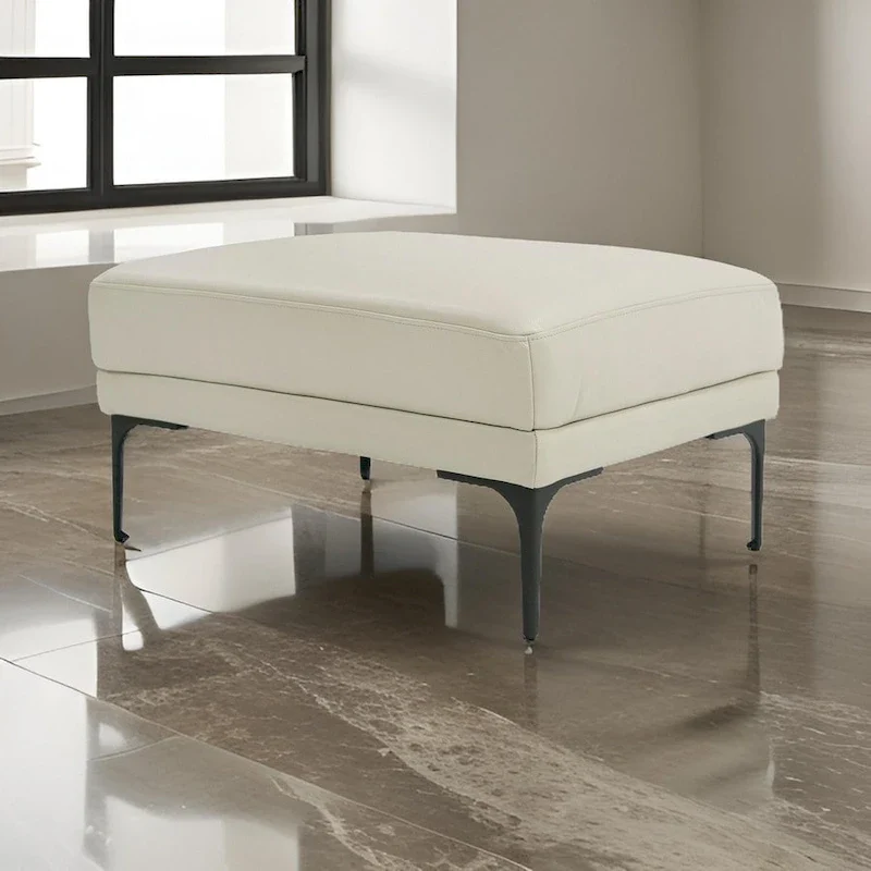 Gray Rectangular Ottoman, Leather Upholstery, Single Seat