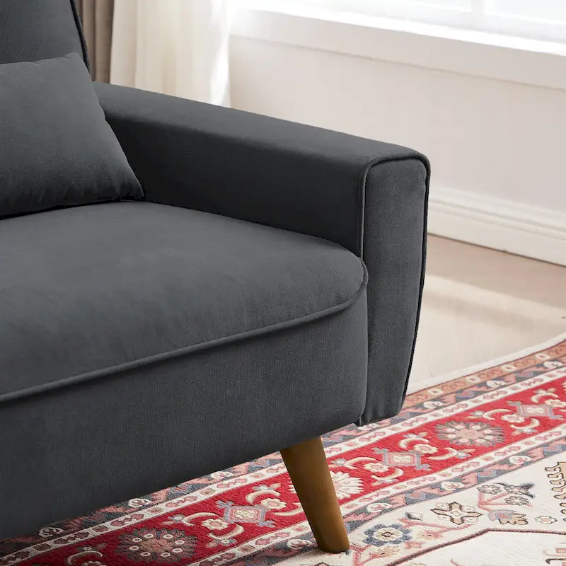 48.82 Small Tufted Loveseat Sofa with 2 Pillows and Tapered Wood Legs