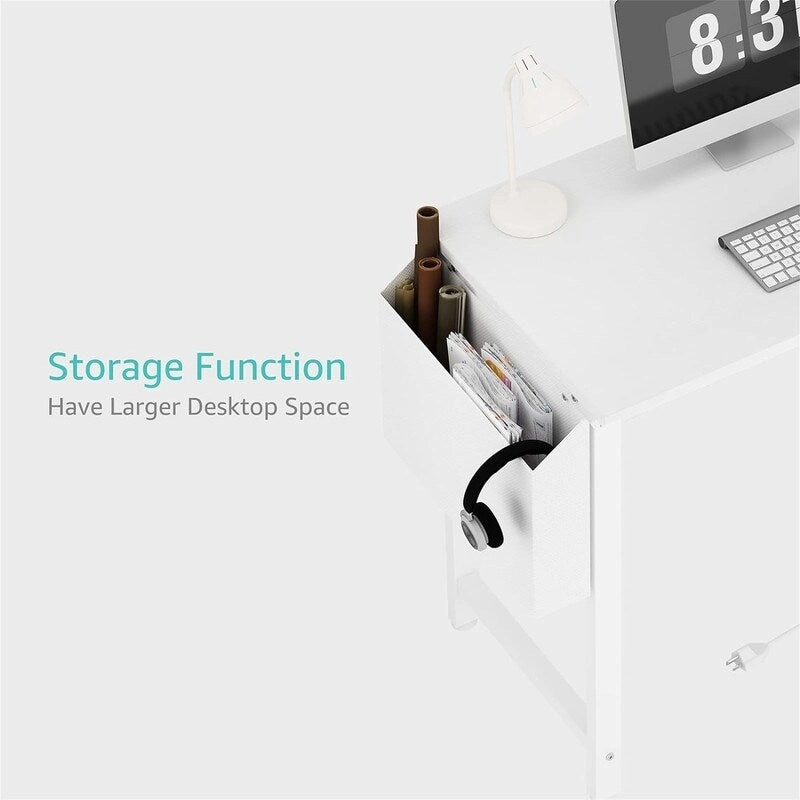 39 inch White Computer Desk with Power Outlet