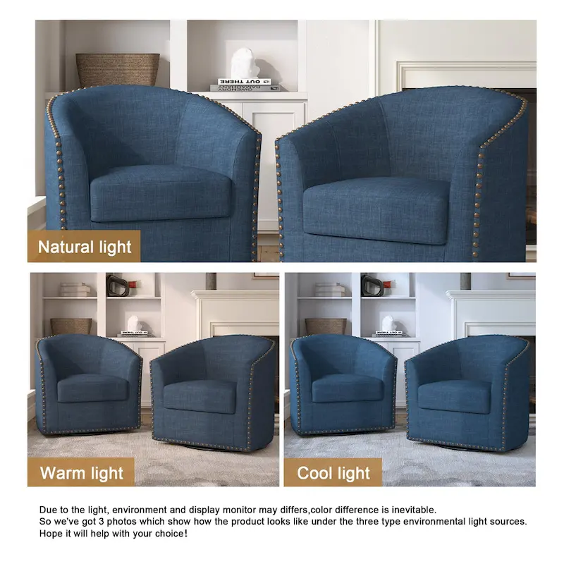 Upholstered Swivel Accent Chairs with Nailhead Trim, Set of 2