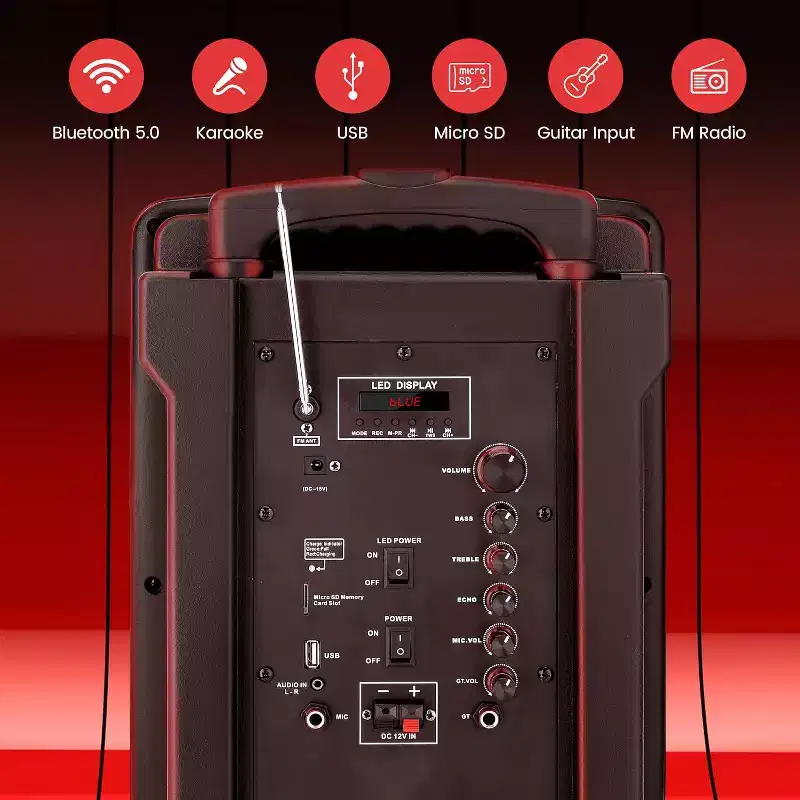 Pyle 8 Bluetooth Portable PA Speaker - Portable PA & Karaoke Speaker with Two Wireless Microphones