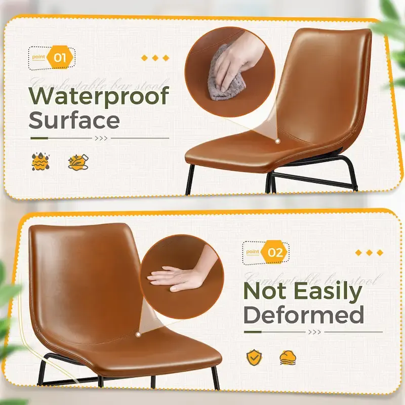 Homall Barstools PU Leather Counter Bar Stool With Back and Footrest Set of 2, Brown