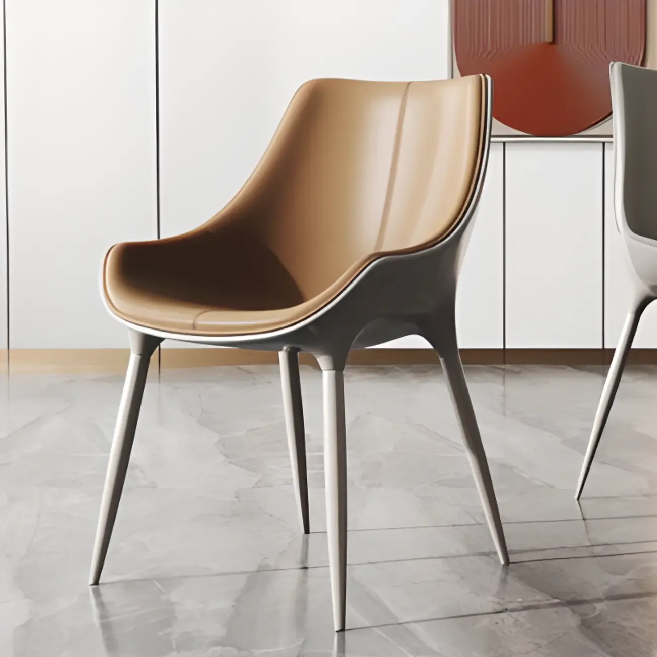 Modern Solid Back Faux Leather Upholstered Dining Chair