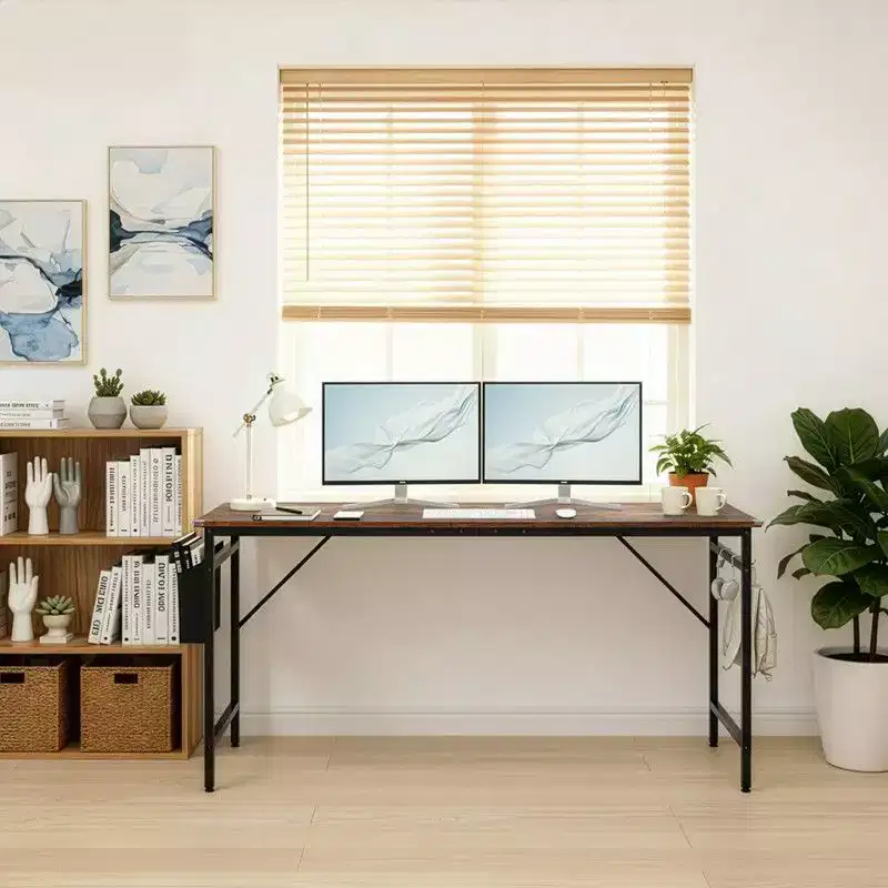 Karl Home 63 Computer Desk for Home Office ,Study Writing Desk with Storage, Side Hooks & Adjustable Feet