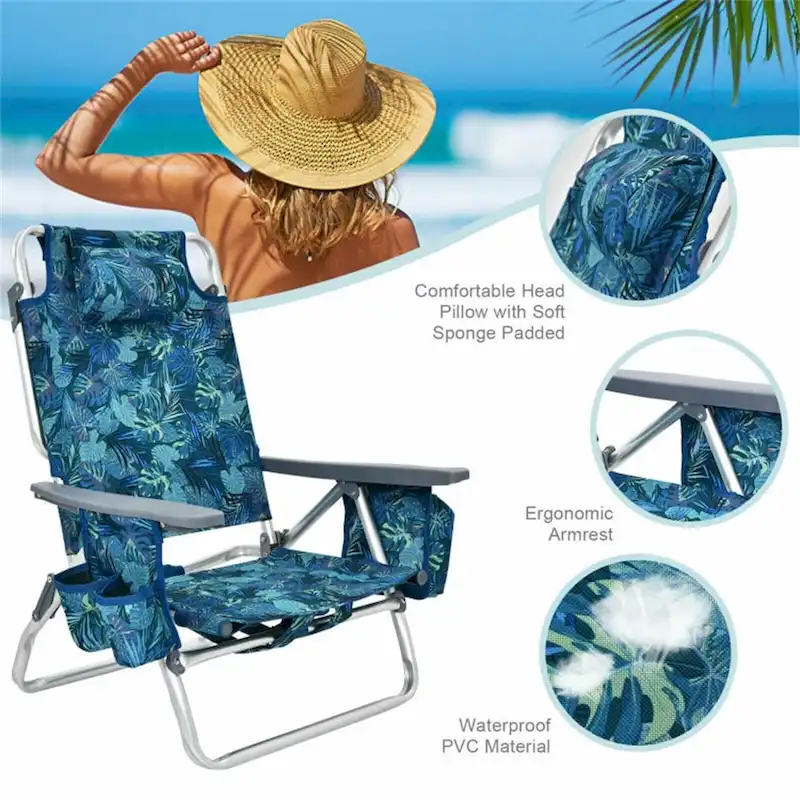 Adjustable Backrest Folding Beach Chair with Pillow
