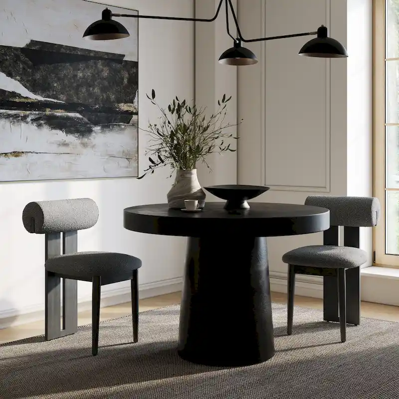 Black Concrete Round Dining Table with Pedestal Base – 4-Seater