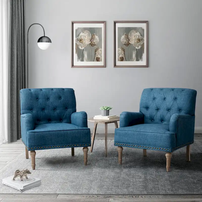 Button-Tufted Accent Chair with Nailhead Trim, Set of 2