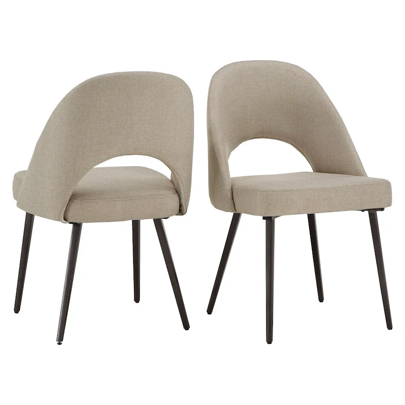 Upholstered Dining Chair with Half-Circle Cutout Back, Set of 2 — Fabric / PU Leather
