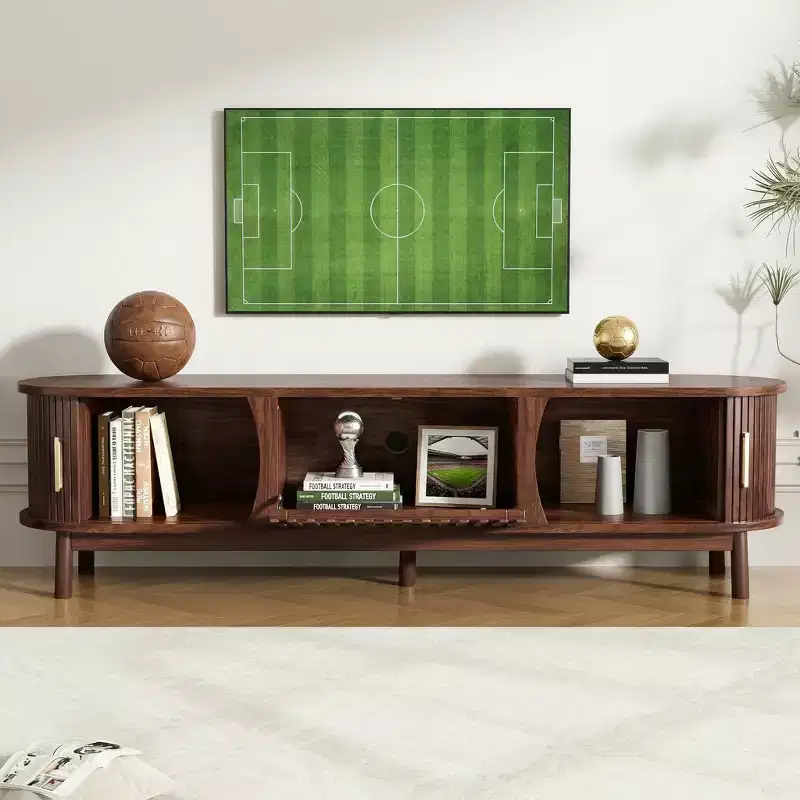 JVNOXKModern Farmhouse TV Stand for 75 TVs, Wood Entertainment Center with Storage Cabinet, TV Console Table for Living Room