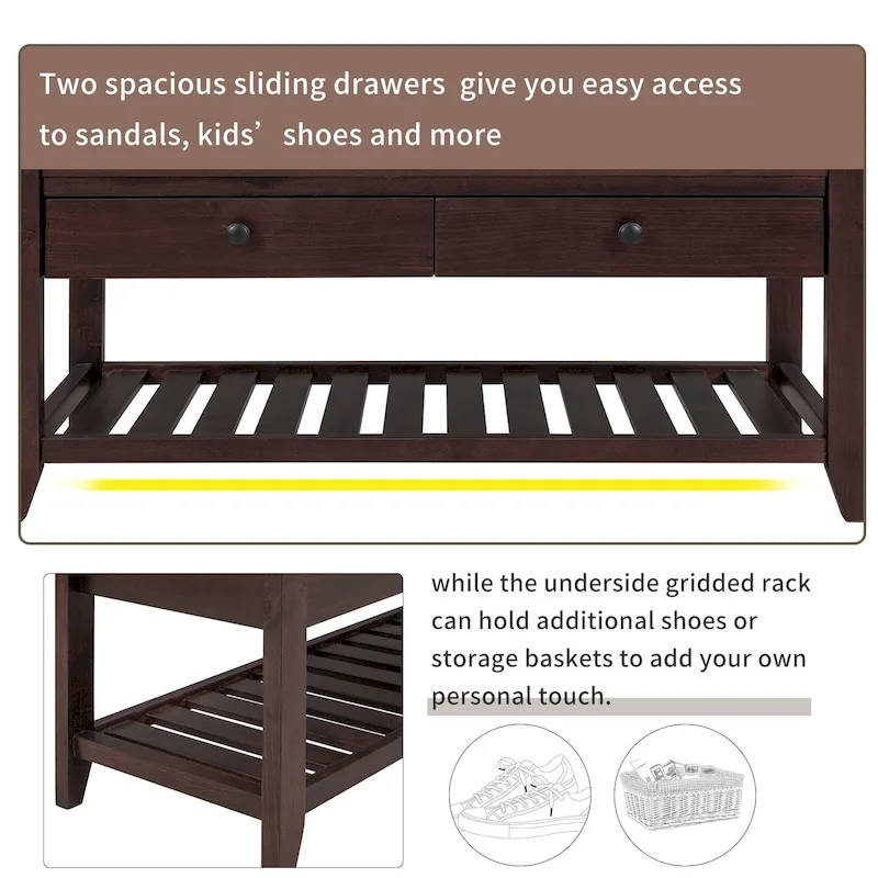 TREXM Shoe Rack with Cushioned Seat and Drawers