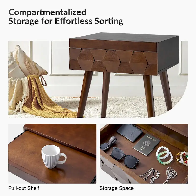 Julian Mid-century Modern End Table with Charging Station by