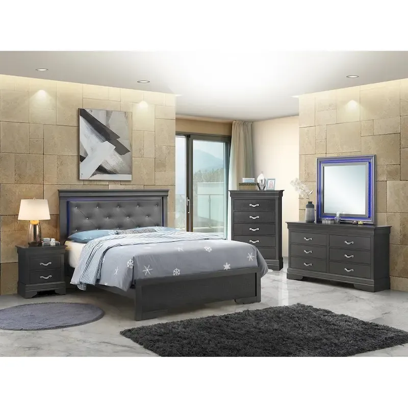 Queen Panel Bed with LED Accent Lighting - Black