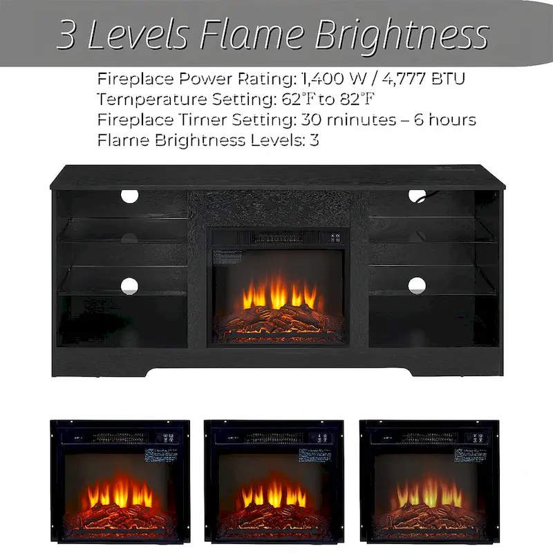 58W Fireplace TV Stand with 18 Fireplace, LED Light, USB Outlet - 58W*15.5D*24.4H