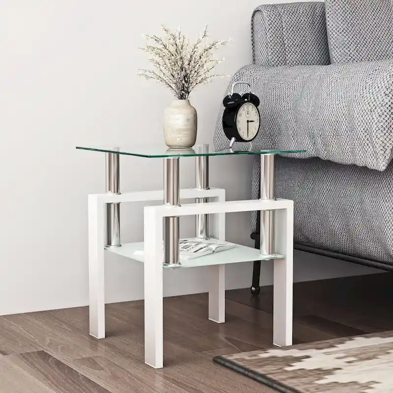 Modern Tempered Glass Tea Table Coffee Table End Table Square Table - 17.72L x 17.72 W x 20.5 H,